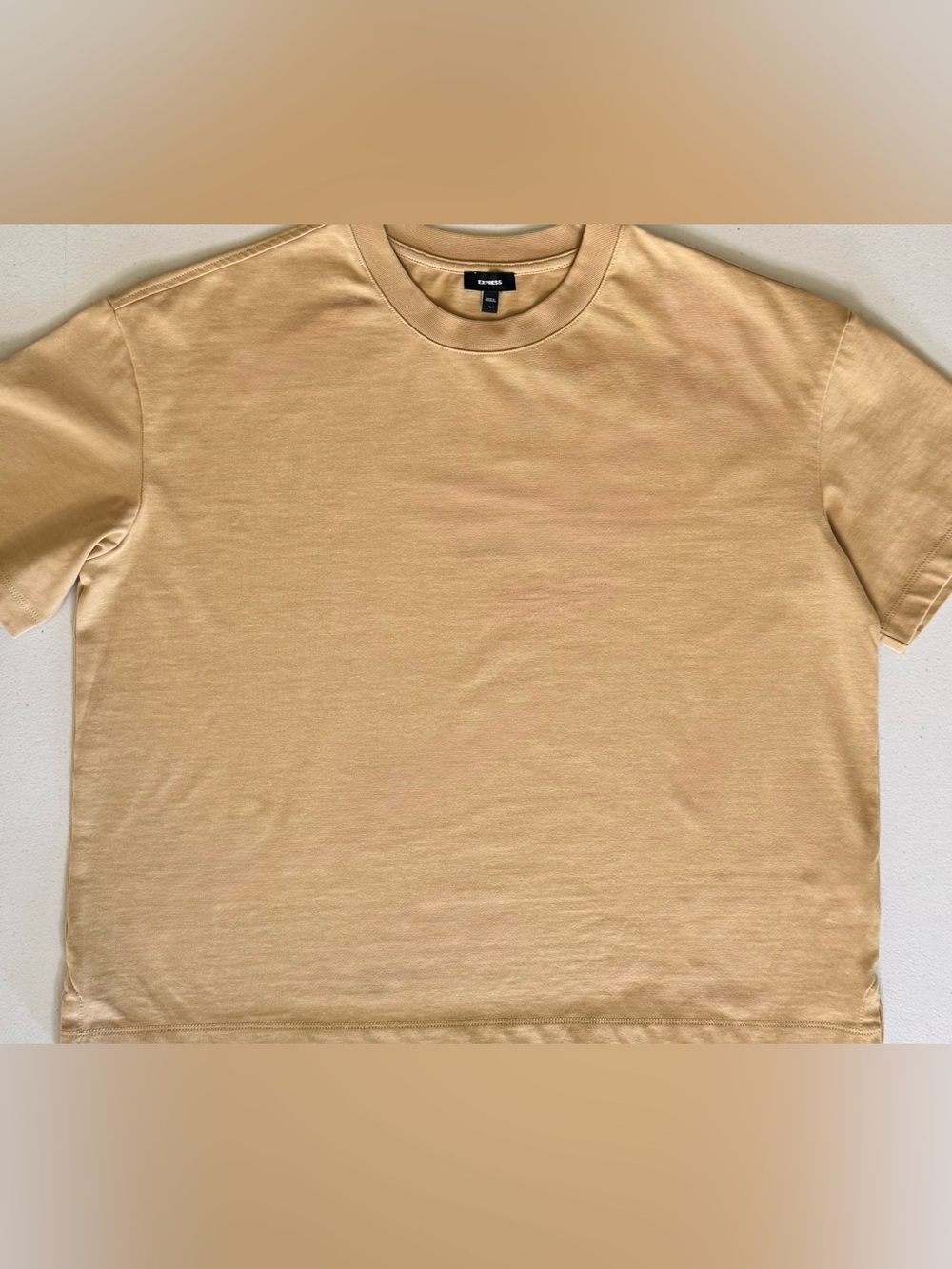 Express Cropped Tee Tan Boxy Minimalist Basic Short Sleeve Sz M